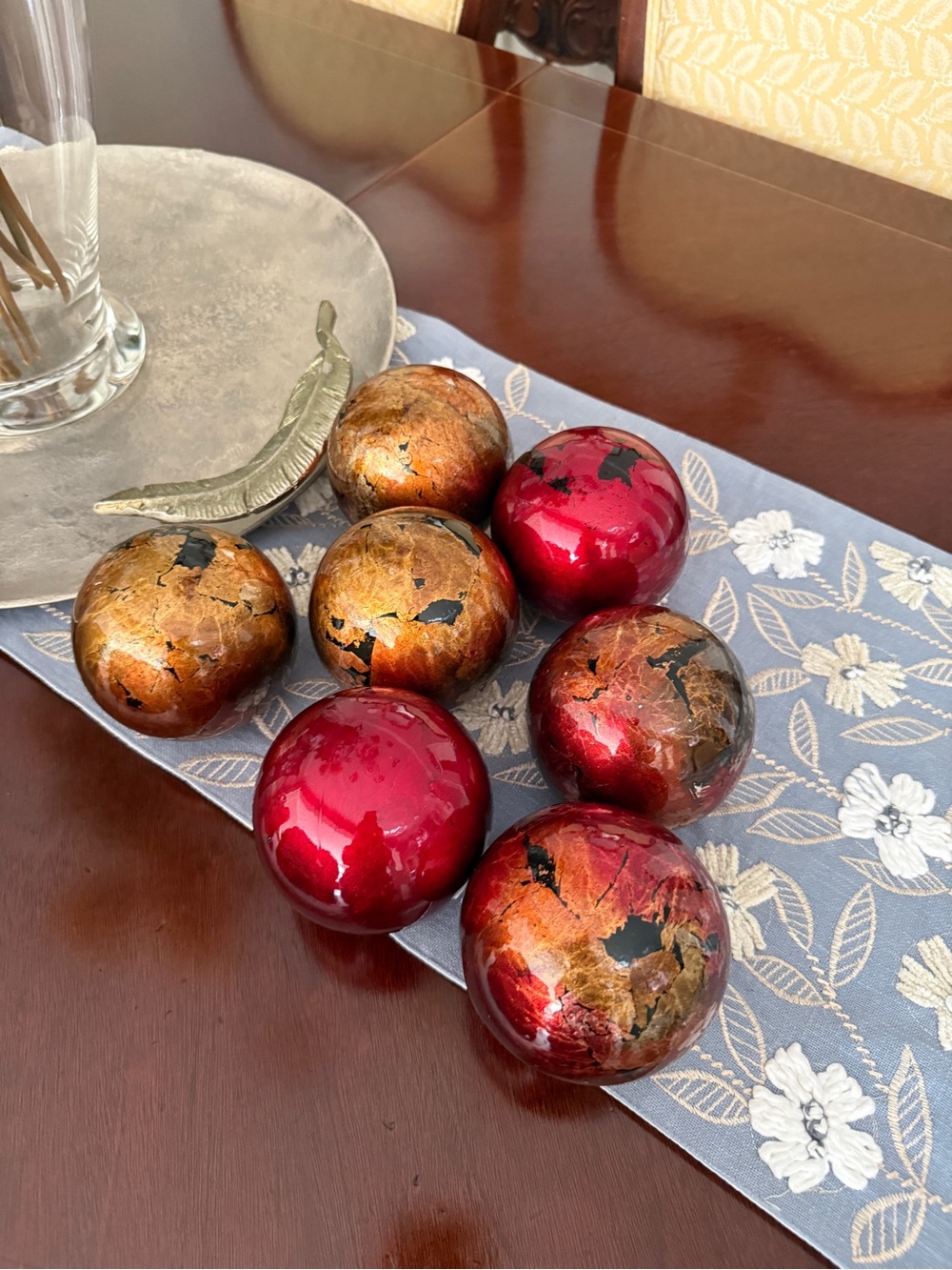Set of 7 Red Gold Mercury Glass Decorative Orbs Spheres 4” Holiday Decor